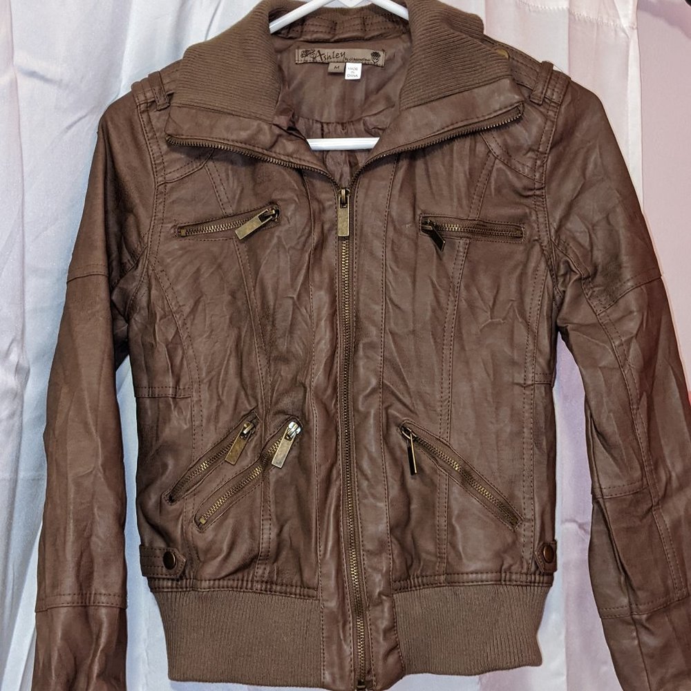 Ashley by 26 Interntional Women's Vintage Faux Leather Brown Jacket Size M